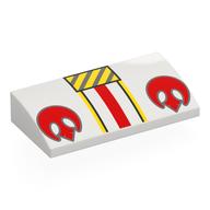 Visuel indicatif Rebrickable de Brique courbée 2 x 4 x 2/3 Non tenons avec bandes jaunes/rouges/argentées, motif imprimé symbole rebelle rouge (Brick Curved 2 x 4 x 2/3 No Studs with Yellow/Red/Silver Strips, Red Rebel Symbol Print)