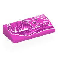 Visuel indicatif Rebrickable de Brique courbée 2 x 4 x 2/3 sans tenons avec motif imprimé fille graffiti violet foncé / blanc (Brick Curved 2 x 4 x 2/3 No Studs with Dark Purple/White Graffiti Girl Print)