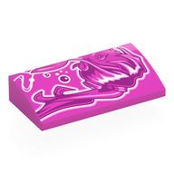 Visuel indicatif Rebrickable de Brique courbée 2 x 4 x 2/3 sans tenons avec motif imprimé fille graffiti violet foncé / blanc (Brick Curved 2 x 4 x 2/3 No Studs with Dark Purple/White Graffiti Girl Print)