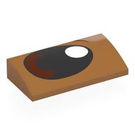 Visuel indicatif Rebrickable de Brique courbée 2 x 4 x 2/3 sans tenons avec œil noir, iris brun, pupille blanche imprimé à gauche (Brick Curved 2 x 4 x 2/3 No Studs with Black Eye, Brown Iris, White Pupil Left Print)