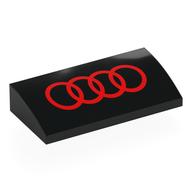 Visuel indicatif Rebrickable de Brique courbée 2 x 4 x 2/3 Non tenons avec motif imprimé rouge Audi Logo (Brick Curved 2 x 4 x 2/3 No Studs with Red Audi Logo Print)