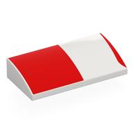 Visuel indicatif Rebrickable de Brique courbée 2 x 4 x 2/3 Non tenons avec carré rouge, motif imprimé en ligne (Brick Curved 2 x 4 x 2/3 No Studs with Red Square, Line Print)