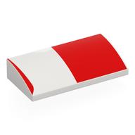 Visuel indicatif Rebrickable de Brique courbée 2 x 4 x 2/3 Non tenons avec carré rouge, motif imprimé en ligne (Brick Curved 2 x 4 x 2/3 No Studs with Red Square, Line Print)