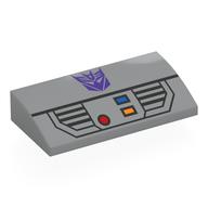 Visuel indicatif Rebrickable de Brique courbée 2 x 4 x 2/3 Non tenons avec Symbole Mégatron Violet Foncé, Panneau de contrôle imprimé (Brick Curved 2 x 4 x 2/3 No Studs with Dark Purple Megatron Symbol, Control Panel Print)