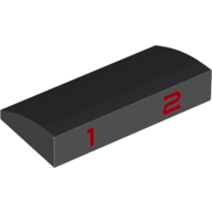 Visuel indicatif Rebrickable de Brique courbée 2 x 4 x 2/3 Non tenons avec motif imprimé '1' et '2' (Brick Curved 2 x 4 x 2/3 No Studs with '1' and '2' Print)