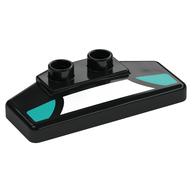 Visuel indicatif Rebrickable de Duplo Spoiler arrière 2 x 4 x 1 / 2 avec motif imprimé Panneaux Turquoise Blanc et Noir (Duplo Rear Spoiler 2 x 4 x 1 / 2 with White and Dark Turquoise Panels Print)