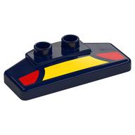Visuel indicatif Rebrickable de Duplo Spoiler arrière 2 x 4 x 1 / 2 avec motif imprimé panneaux jaunes et rouges (Duplo Rear Spoiler 2 x 4 x 1 / 2 with Yellow and Red Panels Print)