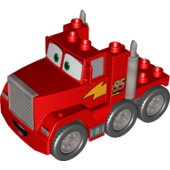 Visuel indicatif Rebrickable de Duplo voitures camion semi-tracteur avec roues, avec '95' et éclair (mack) motif imprimé (Duplo Cars Truck Semi-Tractor with Wheels, with '95' and Lightning Bolt (Mack) Print)