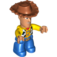 Visuel indicatif Rebrickable de Figurine Duplo avec chapeau de cow-boy, jambes bleues et gilet en peau de vache blanc imprimé (Woody) (Duplo Figure with Cowboy Hat, Blue Legs, and White Cow Skin Vest Print (Woody))