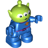 Visuel indicatif Rebrickable de Tête d'extraterrestre avec 3 yeux, jambes, bras et mains bleus, ceinture violette et motif imprimé boucle (Toy Story Alien) (Duplo Figure Alien Head with 3 Eyes, Blue Legs, Arms, and Hands, Purple Belt and Buckle Print (Toy Story Alien))