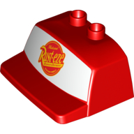 Visuel indicatif Rebrickable de Duplo camion / semi-remorque, dessus de cabine / feuille d'air avec logo rouille-eze sur motif imprimé blanc (voitures mack) (Duplo Truck / Semi-Tractor, Cab Top / Air Foil with Rust-Eze Logo on White Print (Cars Mack))