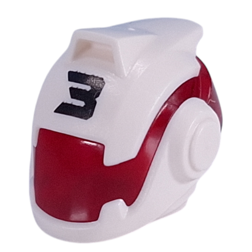 Casque, espace avec visière transparent-rouge, motif imprimé noir '3' (Helmet, Space with Trans-Red Visor, Black '3' Print)