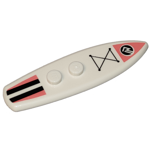 Visuel indicatif Rebrickable de Planche de surf de sport standard avec des rayures corail et noir, et motif imprimé de forme triangulaire noire (Sports Surfboard Standard with Coral and Black Stripes, and Black Triangular Shape Print)