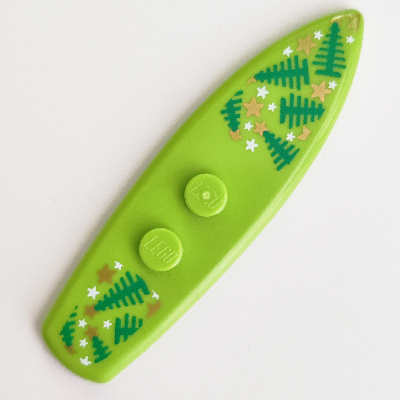 Visuel indicatif Rebrickable de Planche de surf de sport standard avec des arbres de Noël verts, motif imprimé étoiles blanches et dorées (Sports Surfboard Standard with Green Christmas Trees, White and Golden Stars Print)