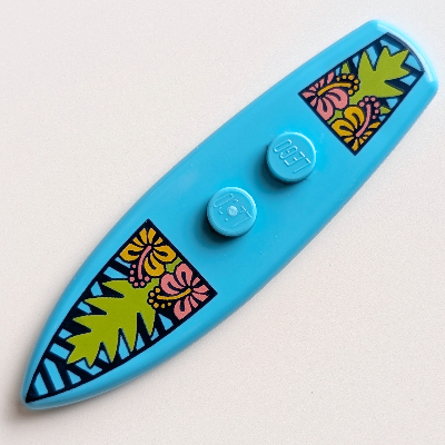 Visuel indicatif Rebrickable de Planche de surf de sport standard avec corail et fleurs orange clair vif, feuilles de palmier à vert citron imprimé (Sports Surfboard Standard with Coral and Bright Light Orange Flowers, Lime Palm Leaves Print)
