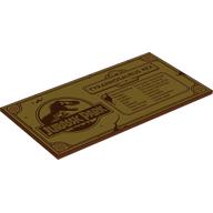 Visuel indicatif Rebrickable de Tuile 8 x 16 avec logo de parc jurassique or, 'TYRANNOSAURUS REX', stats imprimé (Tile 8 x 16 with Gold Jurassic Park Logo, 'TYRANNOSAURUS REX', Stats Print)
