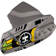 Visuel indicatif Rebrickable de Grande couverture de membre de figurine, taille 5, armure avec prise de rotule avec flèches de vert citron, chevrons noirs et jaunes, et motif imprimé de logo d'usine de héros (Large Figure Limb Cover, Size 5, Armor with Ball Joint Socket with Lime Arrows, Black and Yellow Chevrons, and Hero Factory Logo Print)