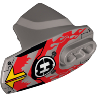 Visuel indicatif Rebrickable de Grande couverture de membre de figurine, taille 5, armure avec prise de rotule avec le logo d'usine de héros et le motif imprimé de flammes de Furno (Large Figure Limb Cover, Size 5, Armor with Ball Joint Socket with Hero Factory Logo and Furno Flames Print)