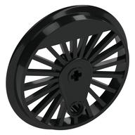 Visuel indicatif Rebrickable de Roue de train rc train, rayonné avec trou d'axe Technic et contrepoids, 50mm de diamètre [conducteur à bride] (Train Wheel RC Train, Spoked with Technic Axle Hole and Counterweight, 50mm diameter [Flanged Driver])