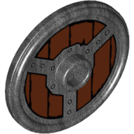 Visuel indicatif Rebrickable de Bouclier rond avec tenon et rebord surélevé et rivets et motif imprimé de planches de bois circulaires (Shield Round with Stud and Raised Rim and Rivets and Circular Wood Planking Print)