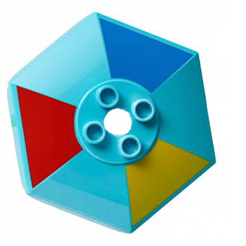 Visuel indicatif Rebrickable de Duplo Parapluie / Parasol avec trou pour axe avec motif imprimé Triangles rouge, bleu et jaune (Duplo Umbrella / Parasol Top with Axle Hole with Red, Blue and Yellow Triangles Print)