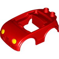 Visuel indicatif Rebrickable de Carrosserie de voiture Duplo avec 2 tenons sur le dos et motif imprimé phares jaunes (s'adapte sur la base de la voiture 2 x 4) (Duplo Car Body with 2 Studs on Back and Yellow Headlights Print (fits over Car Base 2 x 4))