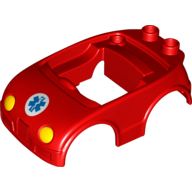Visuel indicatif Rebrickable de Carrosserie Duplo avec 2 tenons à l'arrière et phares jaunes et motif imprimé EMT Star of Life (Duplo Car Body with 2 Studs on Back and Yellow Headlights and EMT Star of Life Print)