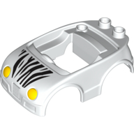 Visuel indicatif Rebrickable de Carrosserie Duplo avec 2 tenons à l'arrière, phares jaunes et motif imprimé rayures zébrées (Duplo Car Body with 2 Studs on Back, Yellow Headlights and Zebra Stripes Print)