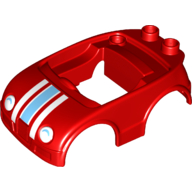 Visuel indicatif Rebrickable de Carrosserie Duplo avec 2 tenons à l'arrière et phares blancs avec motif imprimé ombre et rayures de course (Duplo Car Body with 2 Studs on Back and White Headlights with Shadow and Racing Stripes Print)