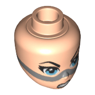 Tête de mini-poupée, yeux azur foncé, lèvres noires et grognement de la bouche ouverte avec motif imprimé bracelet argenté (lashina) (Minidoll Head, Dark Azure Eyes, Black Lips and Open Mouth Snarl with Silver Strap Print (Lashina))