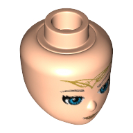 Tête de mini-poupée, yeux bleus, lèvres nougat moyen, bouche fermée et motif imprimé Elfe doré (Minidoll Head, Blue Eyes, Medium Nougat Lips, Closed Mouth and Golden Elven Tattoo Print)