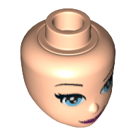 Tête de mini-poupée, motif : yeux bleus et lèvres magenta avec sourire en coin (Minidoll Head, Blue Eyes and Magenta Lips with Smirk Print)