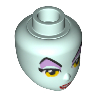 Tête de mini-poupée, Yeux jaunes, Sourcils levés, Ombre à paupières lavande, Lèvres rouges, ouvert Motif imprimé Bouche (Maléfique) (Minidoll Head, Yellow Eyes, Raised Eyebrows, Lavender Eye Shadow, Red Lips, Open Mouth Print (Maleficent))