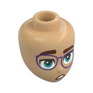 Visuel indicatif Rebrickable de Tête de mini-poupée, lunettes pourpre, yeux turquoise foncé, confus (Minidoll Head, Purple Glasses, Dark Turquoise Eyes, Confused)