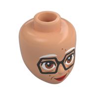 Tête de mini-poupée, sourcils blancs, lunettes noires, yeux bruns, lèvres rouges, rides (Minidoll Head, White Eyebrows, Black Glasses, Brown Eyes, Red Lips, Wrinkles)