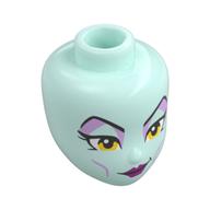 Tête de mini-poupée, Fard à paupières lavande, sourcils fins noirs, yeux jaunes, lèvres pourpre foncé (Minidoll Head, Lavender Eyeshadow, Thin Black Eyebrows, Yellow Eyes, Dark Purple Lips)
