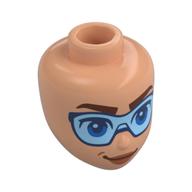 Tête de mini-poupée, sourcils brun rougeâtre, grandes lunettes bleu moyen, sourire (Minidoll Head, Reddish Brown Eyebrows, Large Medium Blue Goggles, Smirk)