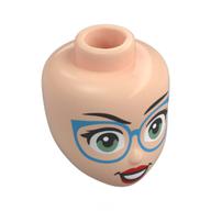 Tête de mini-poupée, sourcils noirs, lunettes azur foncé, yeux vert olive, lèvres rouges (Minidoll Head, Black Eyebrows, Dark Azure Glasses, Olive Green Eyes, Red Lips)