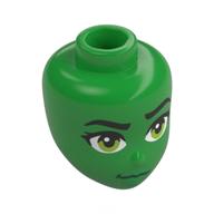 Tête de mini-poupée, sourcils noirs, yeux vert citron, lèvres vertes, motif : taches de rousseur (Minidoll Head, Black Eyebrows, Lime Eyes, Green Lips, Freckles Print)