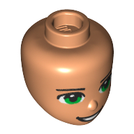 Tête de mini-poupée, Sourcils brun foncé, Yeux verts, Sourire bouche ouverte (Minidoll Head, Dark Brown Eyebrows, Green Eyes, Open Mouth Smile)