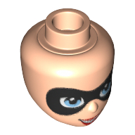 Tête de mini-poupée, Petit masque sur yeux bleu clair - ouvert sourire avec motif imprimé lèvres rouges (Minidoll Head, Small Mask over Light Blue Eyes - Open Smile with Red Lips Print)