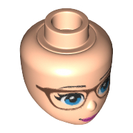 Tête de mini-poupée, yeux bleus, lunettes avec cadres en cuivre, motif : lèvres roses avec sourire bouche fermée (Minidoll Head, Blue Eyes, Glasses with Copper Frames, Pink Lips with Closed Mouth Smile Print)
