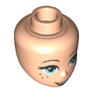 Tête de mini-poupée, yeux azur moyen, taches de rousseur, lèvres beige foncées et motif imprimé sourire ouvert (Minidoll Head, Medium Azure Eyes, Freckles, Dark Tan Lips and Open Smile Print)