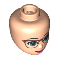 Tête de mini-poupée, lunettes roses, yeux bleus, lèvres rose vif (Minidoll Head, Pink Glasses, Blue Eyes, Bright Pink Lips)