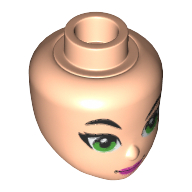 Tête de mini-poupée, sourcil droit levé, yeux verts et lèvres rose foncé motif imprimé (herbe à puce) (Minidoll Head, Right Raised Eyebrow, Green Eyes and Dark Pink Lips Print (Poison Ivy))