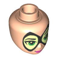 Tête de mini-poupée, Masque pointu mince avec verres vert jaunâtre, motif imprimé yeux et lèvres vert vif (Batgirl) (Minidoll Head, Thin Pointed Mask with Yellowish Green Lenses, Bright Green Eyes and Lips Print (Batgirl))