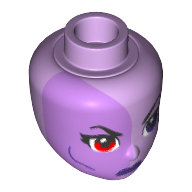 Tête de mini-poupée, Demi droite lavande moyen, œil droit rouge, œil gauche violet foncé et Lèvres motif imprimé (Eclipso) (Minidoll Head, Medium Lavender Right Half, Red Right Eye, Dark Purple Left Eye and Lips Print (Eclipso))