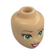 Tête de mini-poupée, sourcils beige foncé, yeux vert vif, taches de rousseur, lèvres corail, sourire bouche ouverte (Minidoll Head, Dark Tan Eyebrows, Bright Green Eyes, Freckles, Coral Lips, Open Mouth Smile)