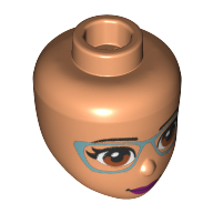 Tête de mini-poupée, Yeux orange foncé, Lèvres magenta, Verres bleu métal imprimé (Minidoll Head, Dark Orange Eyes, Magenta Lips, Metal Blue Glasses Print)