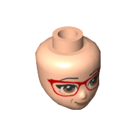 Tête de mini-poupée, yeux bruns, lèvres pêche, Grandes lunettes rouges (Minidoll Head, Brown Eyes, Peach Lips, Large Red Glasses)